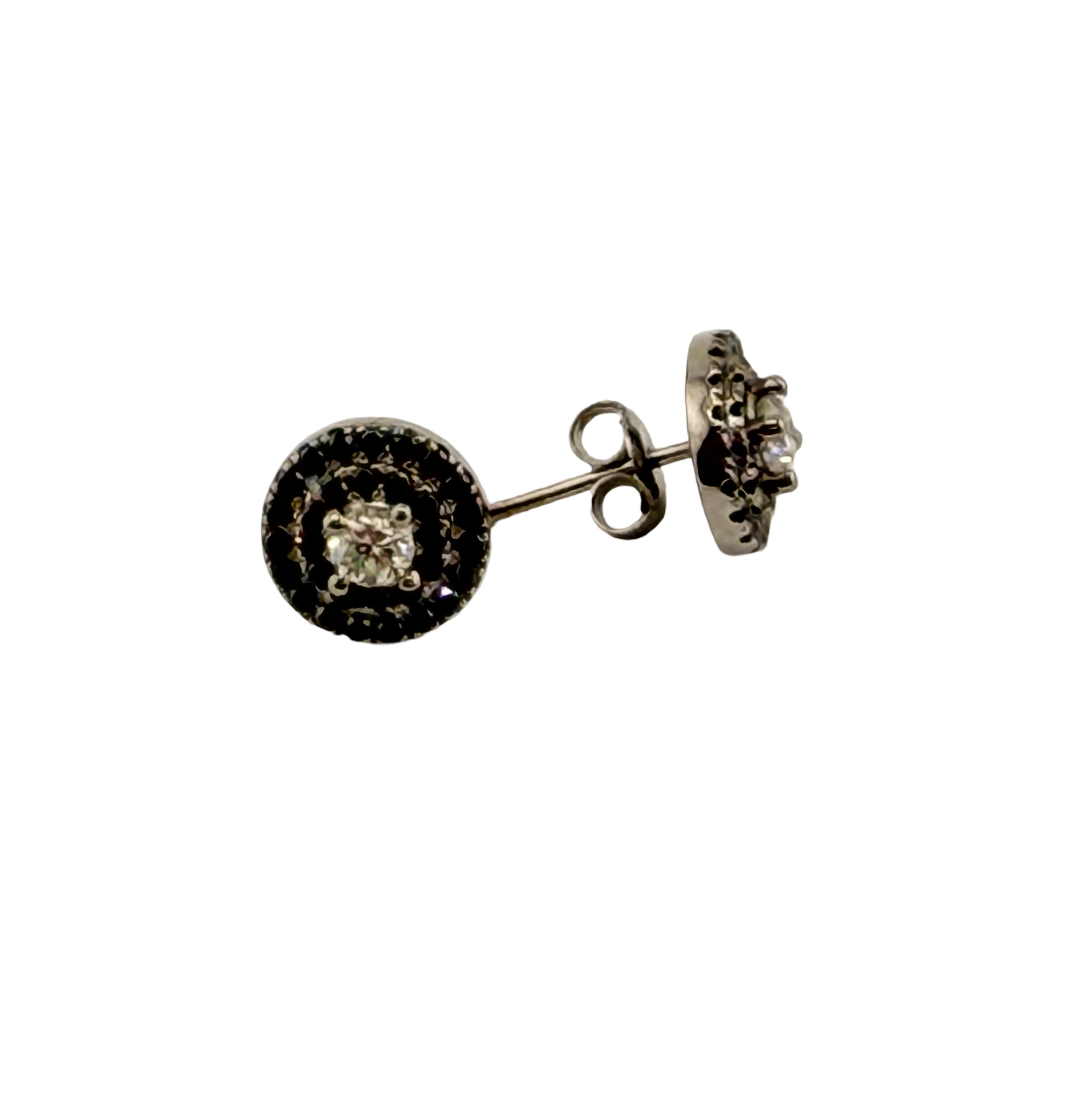 Stud Earrings with Black Diamonds 14K-White Gold
